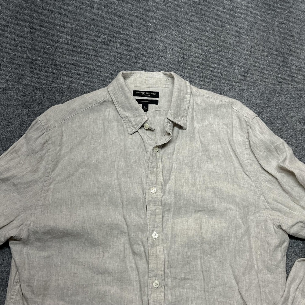 Banana Republic Shirt Mens Large Beige Linen Button Front Long Sleeve Casual